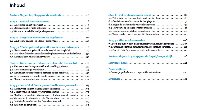 Perfect slapen in 7 stappen inhoud